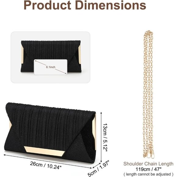 🆕Women Black Polyester Evening Bag Clutch Purse Handbag Crossbody Wedding Party - Picture 2 of 7